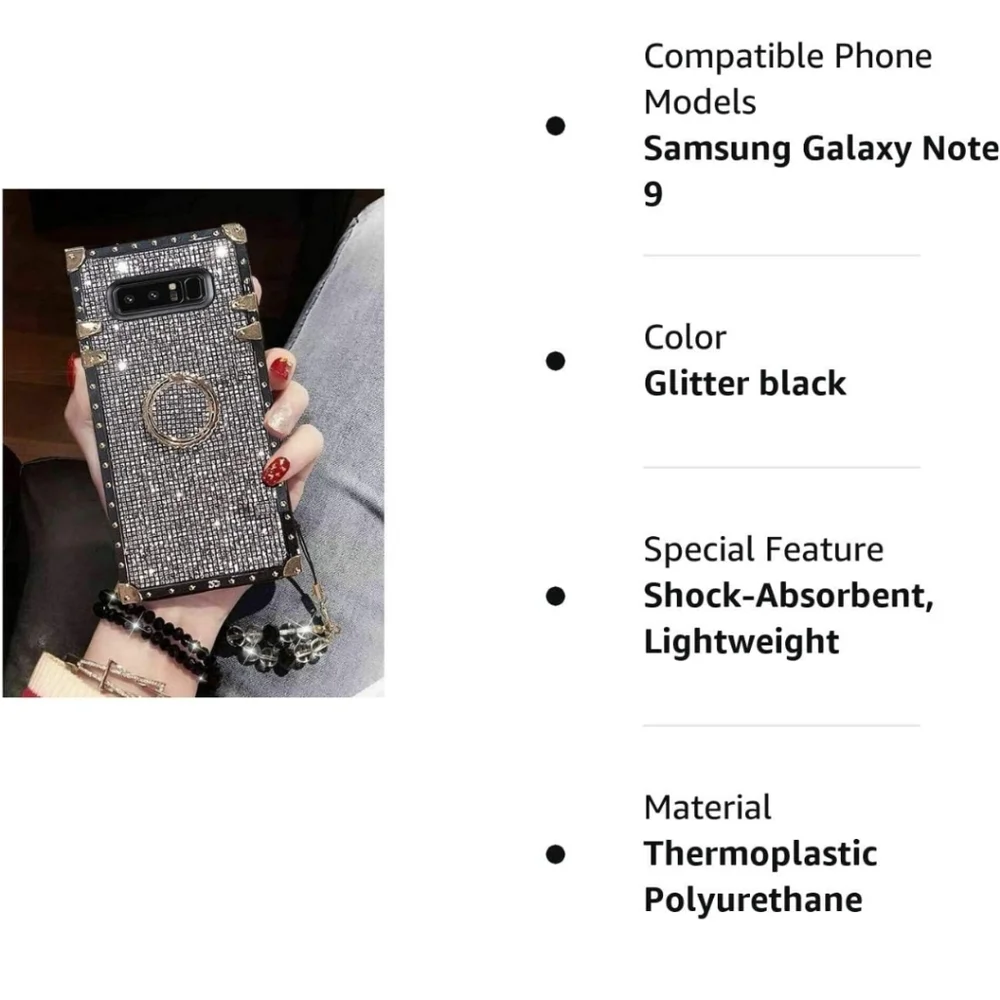 KAPADSON Samsung Galaxy Note 9 Luxury Bling Glitter Black Sparkle with Black Str